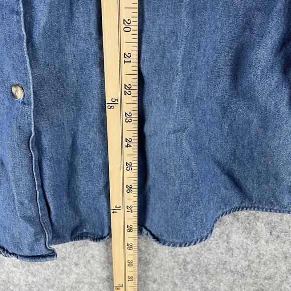 Vintage 90s Eagles Eye Top Womens XL Blue Denim Button Up Hong Kong Cotton90s - Picture 7 of 11